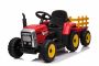 Electric Tractor WORKERS with trailer, red, Rear wheel drive, Lithium Battery, Plastic wheels, wide seat, 2.4 GHz Remote control, MP3 player with USB, LED Lights