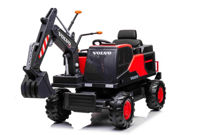 Electric ride on car Volvo Excavator 12V with front digger ladle Single seat red soft leatherette