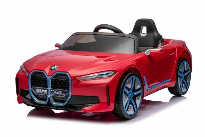 Electric Ride on car BMW i4 red 2.4 GHz remote control USB AUX Bluetooth Rear wheel