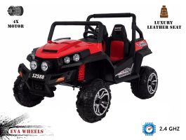 Electric Ride-On Toy Car RSX Red - 2.4Ghz, 24V, 4 X MOTOR, remote control, two-seats in leather, Soft EVA wheels, FM Radio, Bluetooth