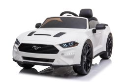 Drift electric ride-on car Ford Mustang 24V, white, Smooth Drift wheels, 2 x 25000 rpm Engines, Drift mode at 13 Km / h, 24V Battery, LED Lights, soft front EVA wheels, 2.4 GHz remote control, Soft PU seat, ORIGINAL license