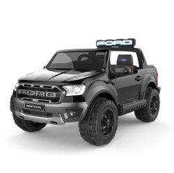 Electric ride-on car Ford Raptor, Black, EVA wheels, High quality suspension, LED Lights, Double leather seat, 2.4 GHz RC, Key start, 4 X MOTOR, USB, SD card, ORIGINAL license