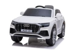 Electric Ride on Car Audi Q8, White, Original Licensed, Leatherette seat, Opening doors, 2x 25W Engine, 12 V Battery, 2.4 Ghz remote control, Soft EVA wheels, LED lights, Soft start, ORIGINAL License