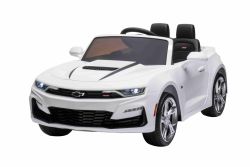 Electric Ride-on car Chevrolet Camaro, White, Original Licensed, 12V Battery Powered, Opening Doors, Artificial Leather Seat, 2x 35W Engine, LED Lights, 2.4 Ghz remote control, Soft EVA wheels, Smooth start