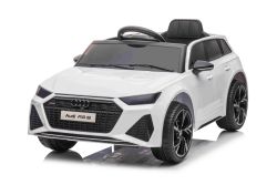 Electric Ride on Car Audi RS6, White, Leather seat, Opening doors, 2x 25W Engine, 12 V Battery, 2.4 Ghz remote control, Soft EVA wheels, LED lights, Soft start, Shock absorbers, ORIGINAL License