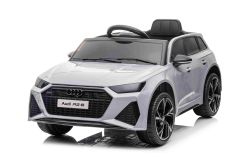 Electric Ride on Car Audi RS6, Grey, Leather seat, Opening doors, 2x 25W Engine, 12 V Battery, 2.4 Ghz remote control, Soft EVA wheels, LED lights, Soft start, Shock absorbers, ORIGINAL License
