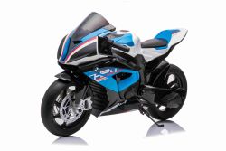 Electric Motorbike BMW HP4 RACE 12V, Licensed, blue, 12V battery, EVA soft wheels, 2 x 35W Engines, Suspension, Metal frame, Metal fork, Auxiliary wheels