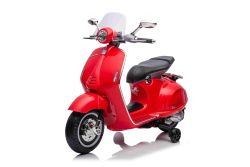 Electric ride-on Scoooter Vespa 946 with reverse gear, red, Licensed, auxiliary wheels, 2 x 6V Battery, 2x 30W Engines, Leather seat, MP3 Player with USB input