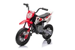 Electric Ride-on MOTOCROSS, Red, 12V battery, EVA soft wheels, Leather seat, 2 x 25W Engine, Suspension, Metal frame, MP3 Player with Bluetooth, auxiliary wheels
