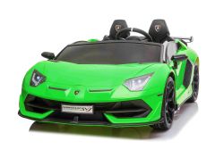 Electric Ride on Car Lamborghini Aventador 12V for two users, Green, Vertical opening doors, 2 x 12V Engine, 12V Battery, 2.4 Ghz remote control, Soft EVA wheels, Suspension, Soft start, MP3 Player with USB, Original Licenced