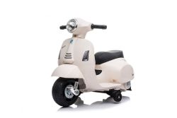 Electric Ride-on Scooter Vespa GTS, white, with auxiliary wheels, Licensed, 6V Battery, Leather seat, 30W Engine