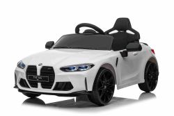 Electric Ride-on car BMW M4, white, 2.4 GHz remote control, USB / Aux input, suspension, 12V battery, LED lights, 2 X Engine, ORIGINAL license