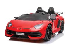 Electric Ride on Car Lamborghini Aventador 12V for two users, Red, Vertical opening doors, 2 x 12V Engine, 12V Battery, 2.4 Ghz remote control, Soft EVA wheels, Suspension, Soft start, MP3 Player with USB, Original Licenced