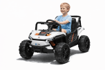 Electric ride-on car UTV Small 12V, white, Rear wheel drive, 12V battery, Plastic wheels, Wide double seat for one child only, 2.4 GHz Remote control, MP3 player with USB/SD input, LED Lights