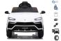 Electric Ride on Car Lamborghini URUS, White, Original Licenced, Battery Powered, Opening doors, 2x Engine, 12 V Battery, 2.4 Ghz remote control, Soft EVA wheels, Suspension, Smooth start
