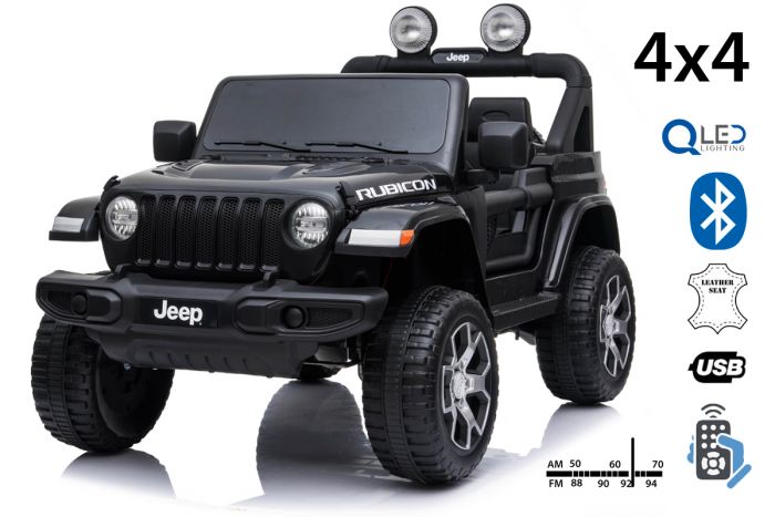 Electric Ride-On JEEP Wrangler, Black, Double Leather Seat, Radio with  Bluetooth and USB Input, 4x4 Drive, 12V10Ah Battery, EVA Wheels, Suspension  Axles,  GHz Remote Control, Licensed