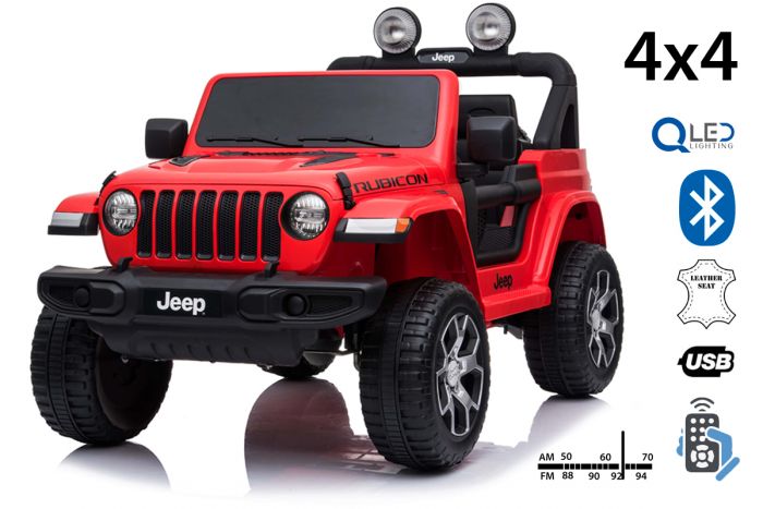 Electric Ride-On JEEP Wrangler, Red, Double Leather Seat, Radio with  Bluetooth and USB Input, 4x4 Drive, 12V10Ah Battery, EVA Wheels, Suspension  Axles,  GHz Remote Control, Licensed