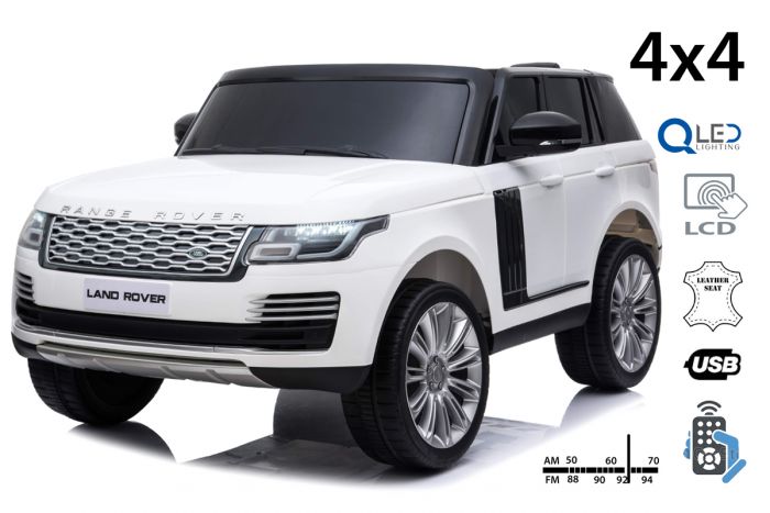 Electric Ride On Range Rover White Double Leather Seat Lcd Display With Usb Input 4x4 Drive 2x 12v7ah Battery Eva Wheels Suspension Axles Key Start 2 4 Ghz Bluetooth Remote Control