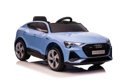 Electric Ride-on car Audi E-tron Sportback 12V, blue, wide single seat with three-point seat belt, 2.4 GHz remote control, USB/AUX Input, Suspension, Lithium battery, LED lights, 2 X 25W Motor, ORIGINAL license