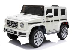 Electric Ride-on car Mercedes G500 12V, white, 2.4 GHz remote control, USB / SD Input, Rear suspension, Lithium battery, LED lights, ORIGINAL license