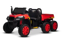 Farm electric Ride-on car RIDER 6X6 24V with four-wheel drive 4X 200W, Two-seater, red, Lithium battery, EVA wheels, Leatherette double seat, Suspension axles, 2.4 GHz Remote control, MP3 player with USB/AUX input, Bluetooth