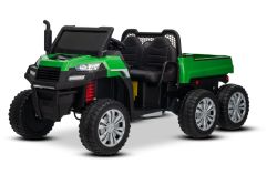 Farm electric Ride-on car RIDER 6X6 24V with four-wheel drive 4X 200W, Two-seater, green, Lithium battery, EVA wheels, Leatherette double seat, Suspension axles, 2.4 GHz Remote control, MP3 player with USB/AUX input, Bluetooth