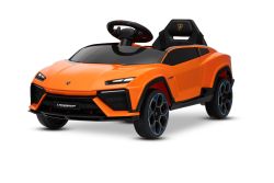 Electric Ride-on Car Lamborghini Lanzador 12V with rear-wheel drive, licensed (Single seater), orange, Lithium battery, LED lights, wide seat, 2.4 GHz remote control, MP3 player with USB/AUX input and Bluetooth connection