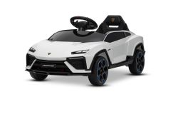Electric Ride-on Car Lamborghini Lanzador 12V with rear-wheel drive, licensed (Single seater), white, Lithium battery, LED lights, wide seat, 2.4 GHz remote control, MP3 player with USB/AUX input and Bluetooth connection
