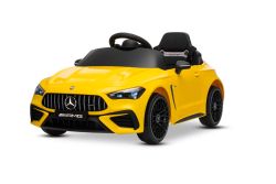 Electric Ride-on car Mercedes CLE 12V with rear-wheel drive, yellow, Single seater, Lithium battery, LED lights, wide seat, 2.4 GHz remote control, MP3 player with USB/AUX input and Bluetooth connection, ORIGINAL License