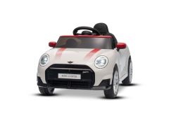 Electric Ride-on car BMW Mini Cooper 12V, white, MP3 Player with USB and Bluetooth connection, 2.4 GHz remote control, 2 x 25W Engine, Lithium battery, LED lights, ORIGINAL license