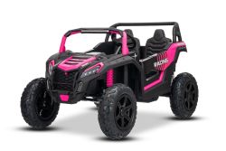 Electric Ride-on car UTV XXL 24V, pink, two-seater, Engine with differential, Inflatable rubber wheels, sprung rear axles, disc brake, padded seat, adjustable steering wheel, bluetooth, MP3 player with USB/SD input