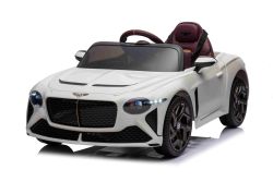 Electric Ride-on car Bentley Bacalar 12V, white, Doors opening upwards, 2.4 GHz remote control, LED lights, USB/Aux Input, Suspension, Lithium battery, 2 X 25W Engine, ORIGINAL license