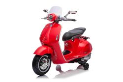 Electric ride-on Scoooter Vespa 946 with reverse gear, red, Licensed, auxiliary wheels, Lithium battery, 2x 30W Engines, Leather seat, MP3 Player with USB input