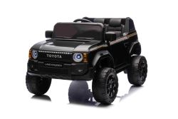 Electric ride-on car Toyota Landcruiser 12V, black, wide single seat, 2.4 GHz remote control, USB / AUX Input, Bluetooth, Suspension, Lithium battery, LED lights, 2 X 25W Engine, ORIGINAL license