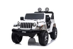 Electric Ride-On JEEP Wrangler, White, Double Leatherette Seat, Radio with Bluetooth and USB Input, 4x4 Drive, Lithium battery, EVA Wheels, Suspension Axles, 2.4 GHz Remote Control, Licensed