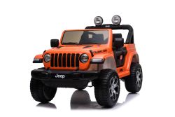 Electric Ride-On JEEP Wrangler, Orange, Double Leatherette Seat, Radio with Bluetooth and USB Input, 4x4 Drive, Lithium battery, EVA Wheels, Suspension Axles, 2.4 GHz Remote Control, Licensed