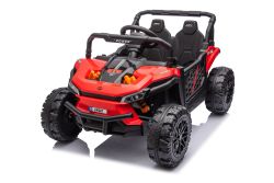 Electric ride-on car UTV Small 12V, red, Rear wheel drive, 12V battery, Plastic wheels, Wide double seat for one child only, 2.4 GHz Remote control, MP3 player with USB/SD input, LED Lights