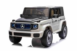 Electric Ride-on car Mercedes-Benz EQG 12V, white, LED underlighted body parts, Functional front and rear lights, 2.4 GHz remote control, USB/Aux Input, Lithium battery, 2 X 35W Engine, ORIGINAL license