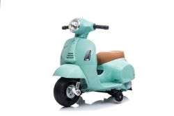 Electric Ride-on Scooter Vespa GTS, teal, with auxiliary wheels, Licensed, Lithium battery, Leather seat, 30W Engine