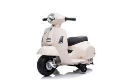 Electric Ride-on Scooter Vespa GTS, white, with auxiliary wheels, Licensed, Lithium battery, Leather seat, 30W Engine