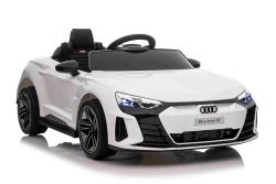 Electric Ride-on car Audi RS E-tron GT 12V, white, wide single seat, 2.4 GHz remote control, USB / AUX Input, Bluetooth, Suspension, Lithium battery, LED lights, 2 X 25W Motor, ORIGINAL license