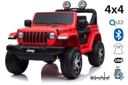Electric Ride-On JEEP Wrangler, Red, Double Leatherette Seat, Radio with Bluetooth and USB Input, 4x4 Drive, Lithium battery, EVA Wheels, Suspension Axles, 2.4 GHz Remote Control, Licensed