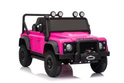Electric Ride-on car Land Rover Defender 110 SVX 12V, pink, 4X4 drive, LED lights, front and rear wheel suspension, 2.4 GHz remote control, USB/Aux Input, Bluetooth, Lithium battery, 4 X 25W motor, ORIGINAL license