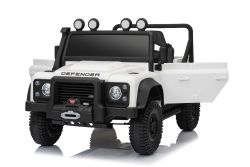 Electric Ride-on car Land Rover Defender 110 SVX 12V, white, 4X4 drive, LED lights, front and rear wheel suspension, 2.4 GHz remote control, USB/Aux Input, Bluetooth, Lithium battery, 4 X 25W motor, ORIGINAL license
