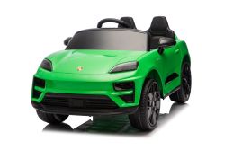 Electric Ride-on car Porsche Macan 12V Licensed with rear-wheel drive (Single seat), green, Lithium battery, Wide seat, Suspension axles, 2.4 GHz Remote control, MP3 player with USB/AUX input, LED lights