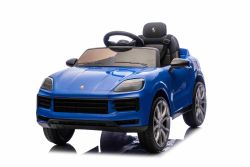Electric Ride-on car Porsche Cayenne 12V with rear-wheel drive - Licensed (Single seat), blue, Lithium battery, wide seat, Suspension axles, 2.4 GHz Remote control, MP3 player with USB/AUX input, LED lights