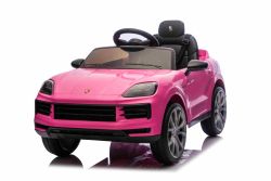 Electric Ride-on car Porsche Cayenne 12V with rear-wheel drive - Licensed (Single seat), pink, Lithium battery, wide seat, Suspension axles, 2.4 GHz Remote control, MP3 player with USB/AUX input, LED lights