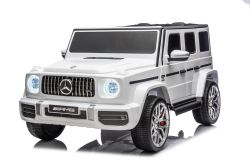 Electric Ride-on car Mercedes-Benz G63 AMG 4x4 Two-seater, white, MP3 Player with USB/AUX and Bluetooth connection, 4x4 drive, Lithium battery, EVA wheels with suspension, Leatherette seats, Remote control, Licensed
