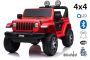 Electric Ride-On JEEP Wrangler, Red, Double Leatherette Seat, Radio with Bluetooth and USB Input, 4x4 Drive, 12V10Ah Battery, EVA Wheels, Suspension Axles, 2.4 GHz Remote Control, Licensed
