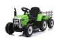 Electric Tractor WORKERS with trailer, green, Rear wheel drive, Lithium Battery, Plastic wheels, wide seat, 2.4 GHz Remote control, MP3 player with USB, LED Lights